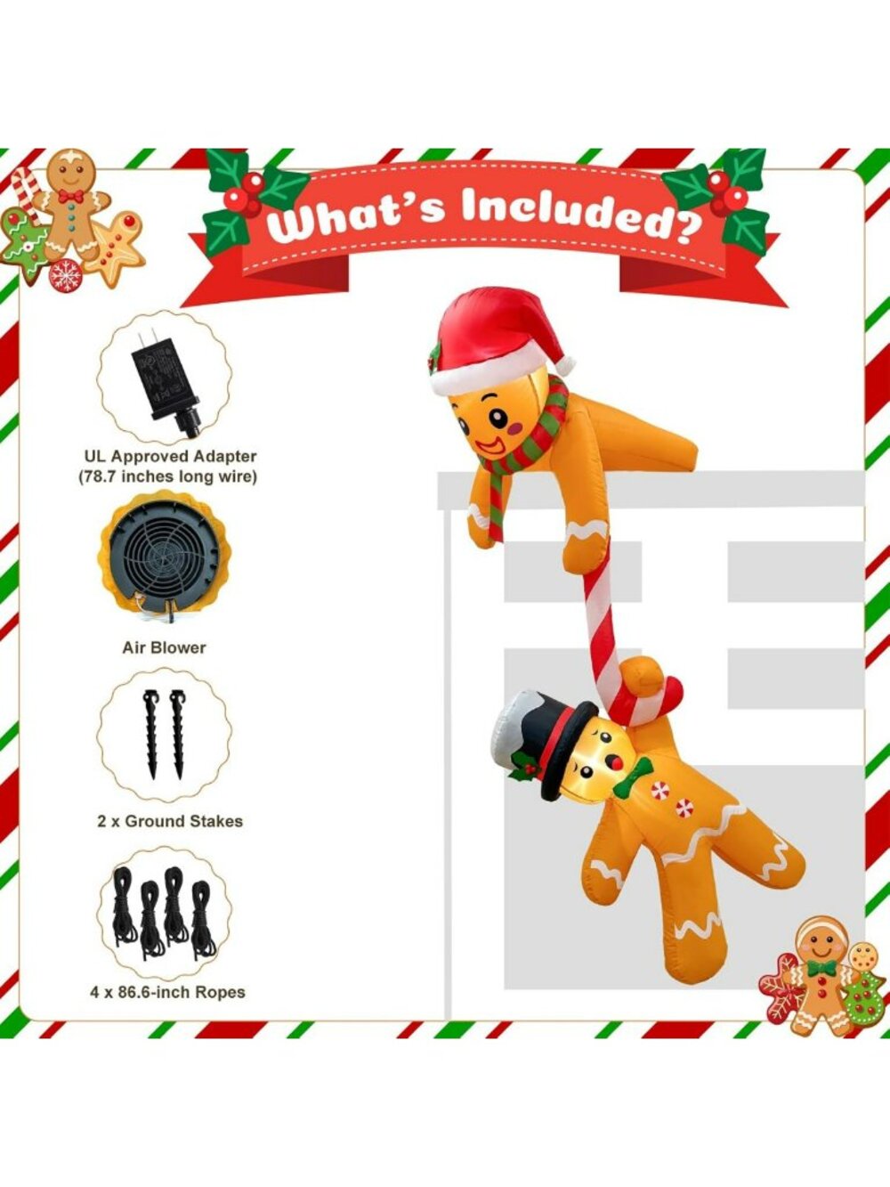 Gingerbread Inflatable Christmas Decor - 7FT Outdoor Holiday Decoration - Picture 4 of 9